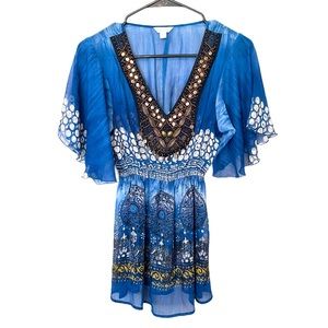 Harlow Zee Women's Embellished Sheer Peplum Blouse